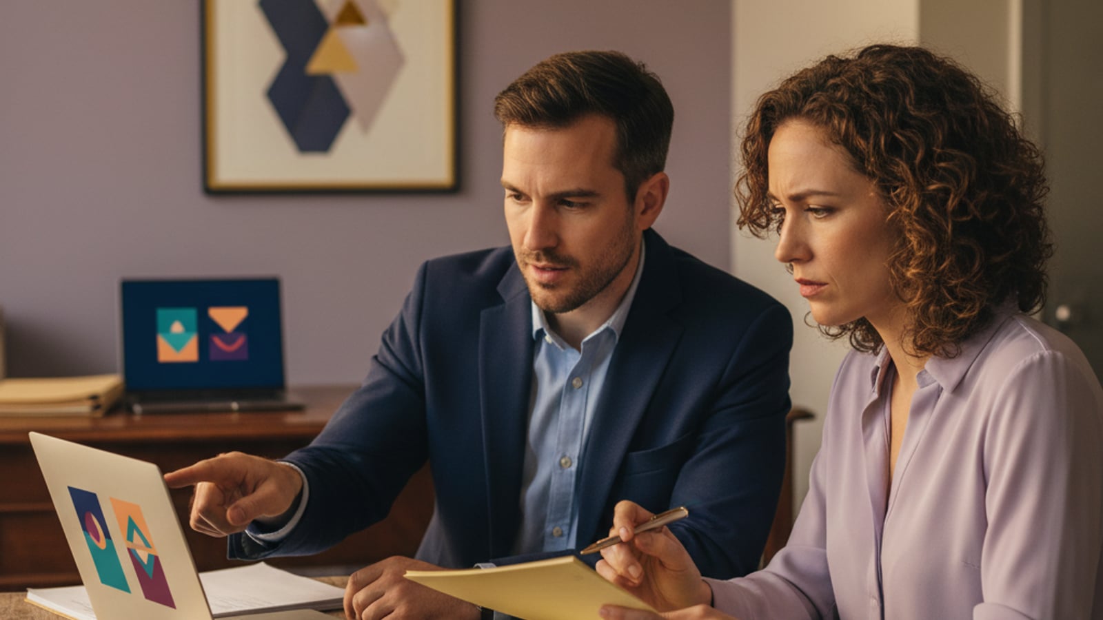 Legal professionals meticulously review abstract data on a screen, ensuring compliant review management for small law firms.