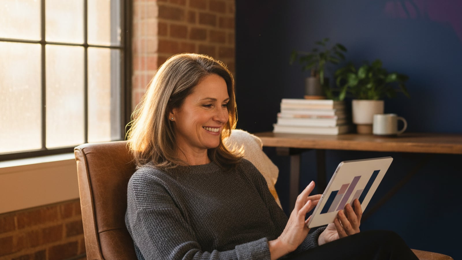Confident small business owner enjoying a peaceful evening, having gained control and efficiency through effective business automation services.