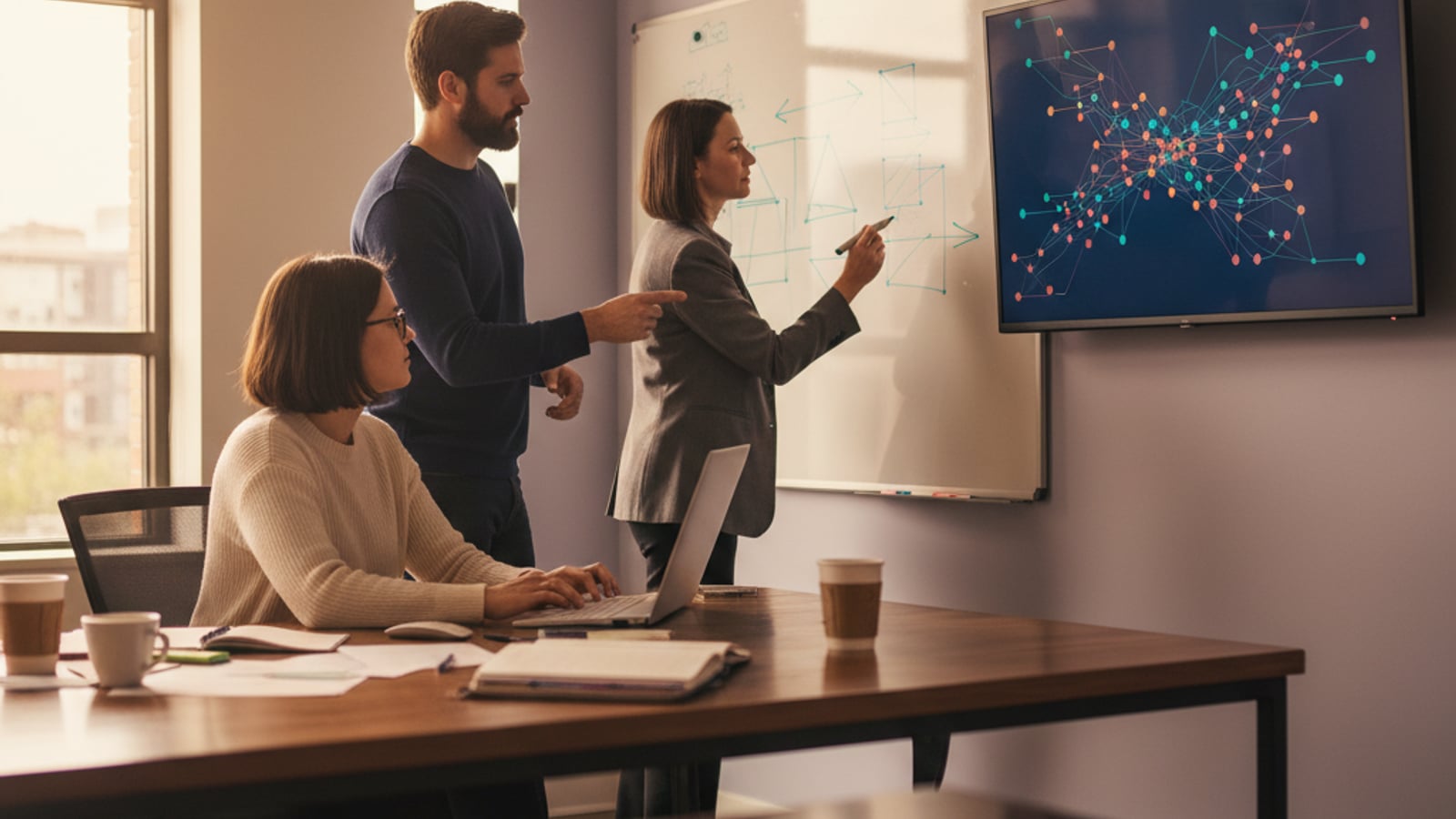 A small team collaborates in a modern office, designing custom business automation services for local Williamstown businesses.